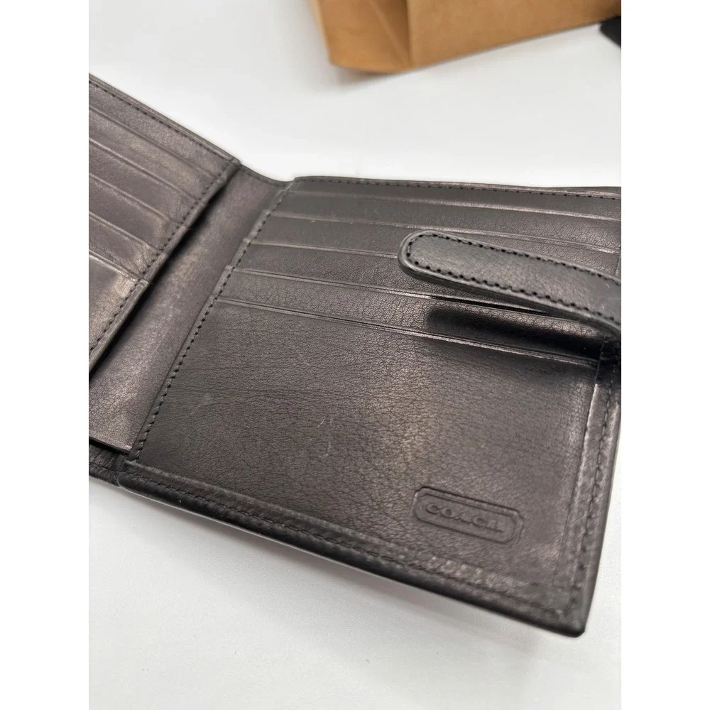 NEW Vintage Coach 4785‎ Black Water Buffalo Leather Bifold Coin Wallet DEADSTOCK